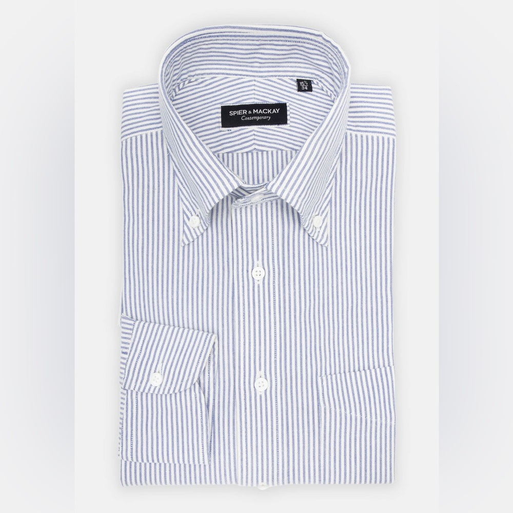 Spier & Mackay Navy Stripe Lightweight Oxford Dress Shirt 17/35